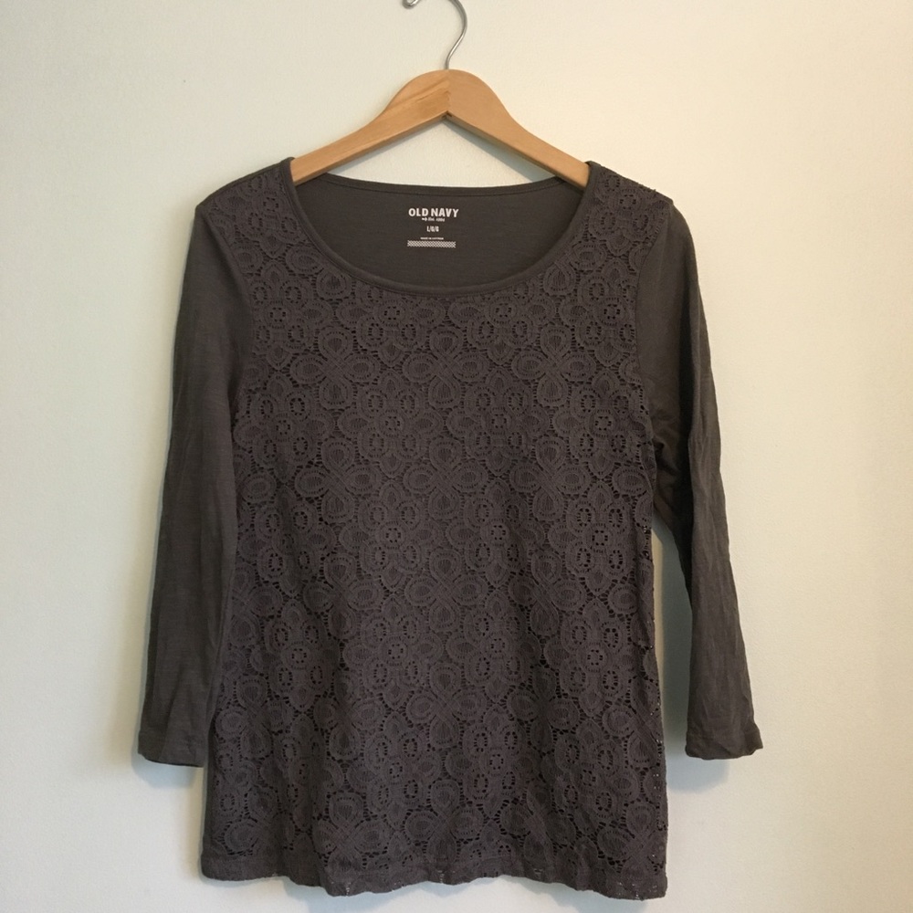 Grey Lace Long Sleeve Shirt Old Navy Large